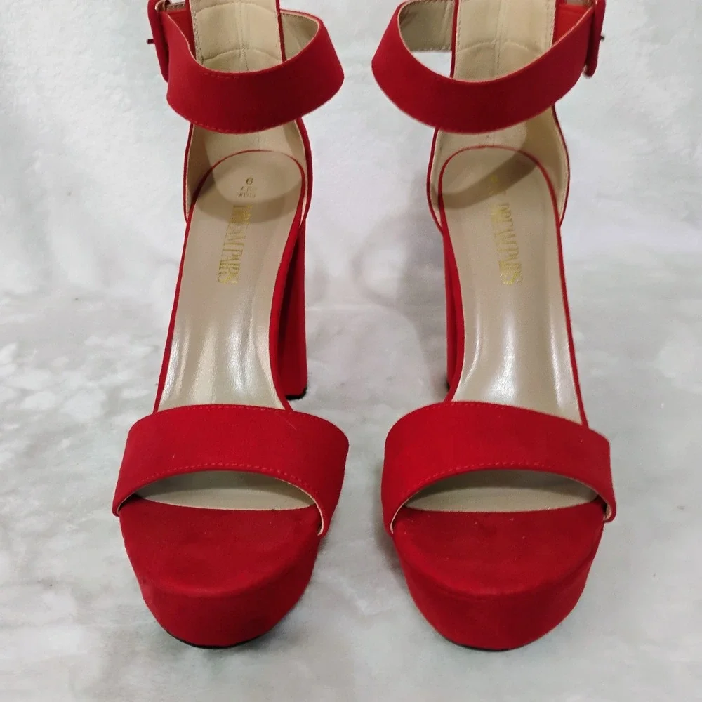 Dream Pairs Hi-Lo Red Faux Suede Platform Block Heel Sandals Womens 9 Open Toe